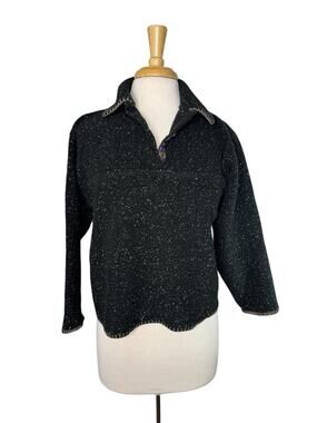 Vintage 90s Black Speckled Fleece Pullover Sweatshirt Oversized Small Women ALPS